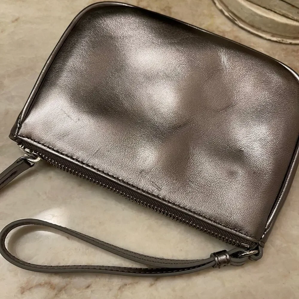 Talbots metallic gray leather wristlet wallet